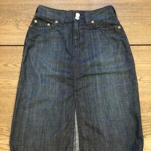 True Religion Blue Marissa Denim Midi Knee Length Jean Pencil Straight Skirt 28